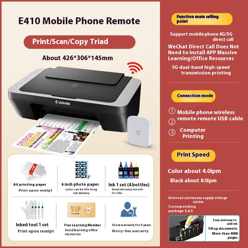 Canon 3380 color printer household small copy and scanning machine mobile phone wireless photo with ink supply warehouse