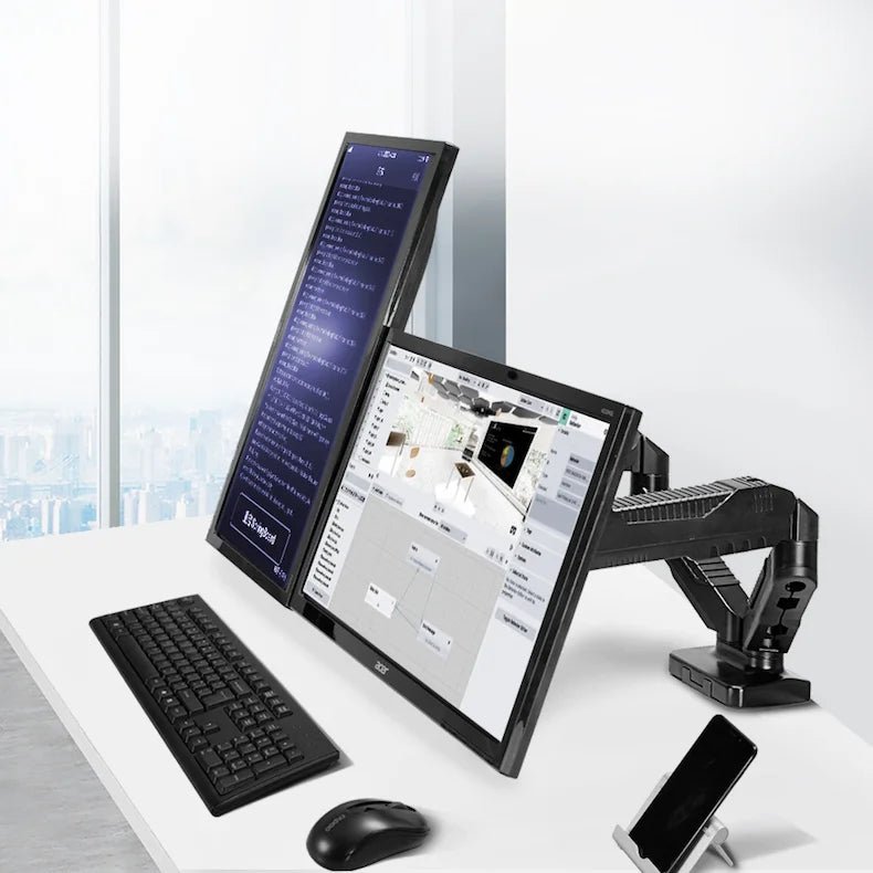 Ultimate Cool Black Dual Arm Monitor Stand New Style Robot Arm Design Single/Dual Rotation Tilt Monitor Stand Height